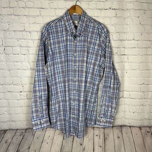 Peter‎ Millar Mens Blue Plaid Button Down Long Sleeve Shirt size L Large